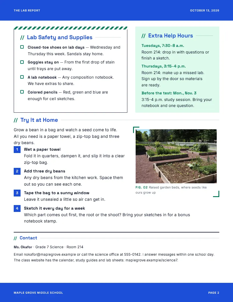 The Lab Report newsletter template, page 2