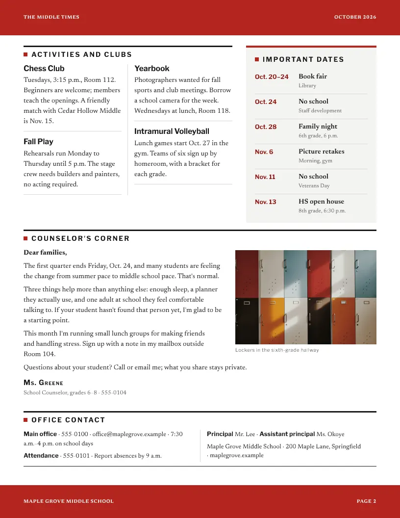 The Middle Times newsletter template, page 2