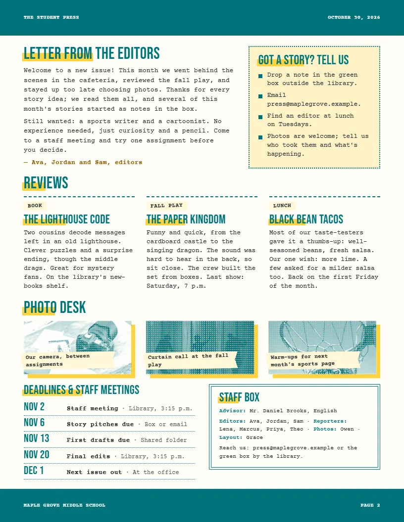 The Student Press newsletter template, page 2