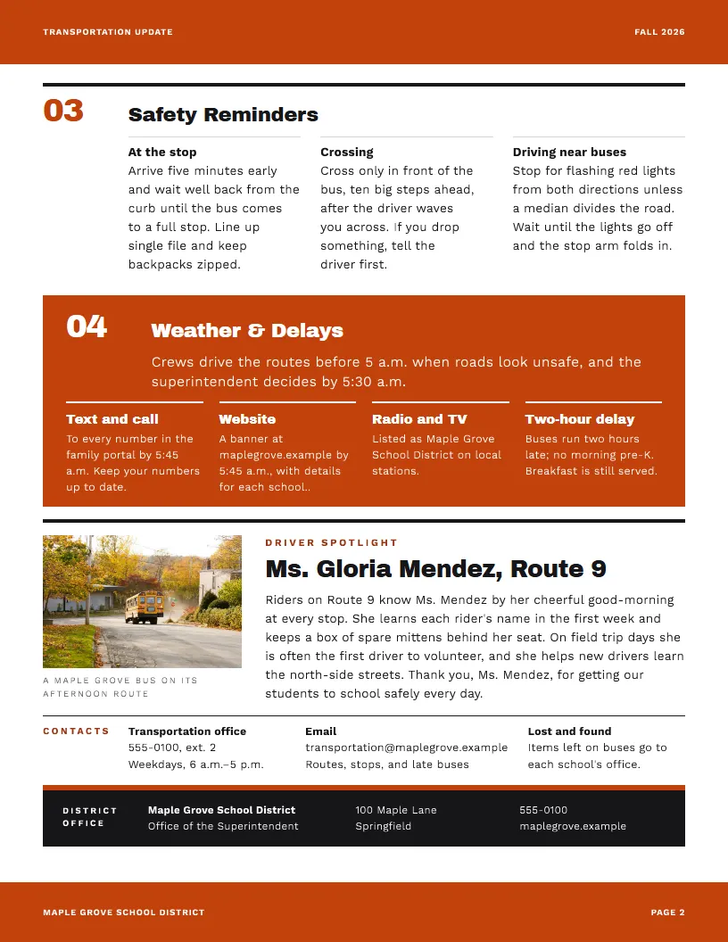 Transportation Update newsletter template, page 2