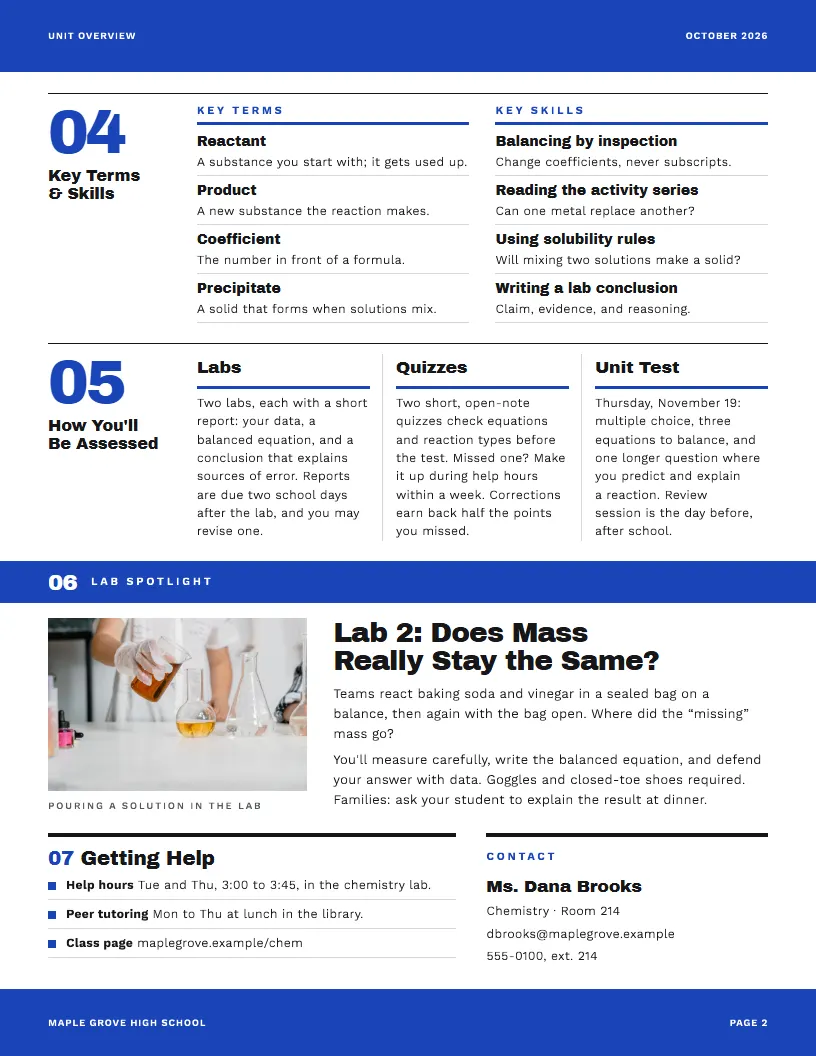Unit Overview newsletter template, page 2