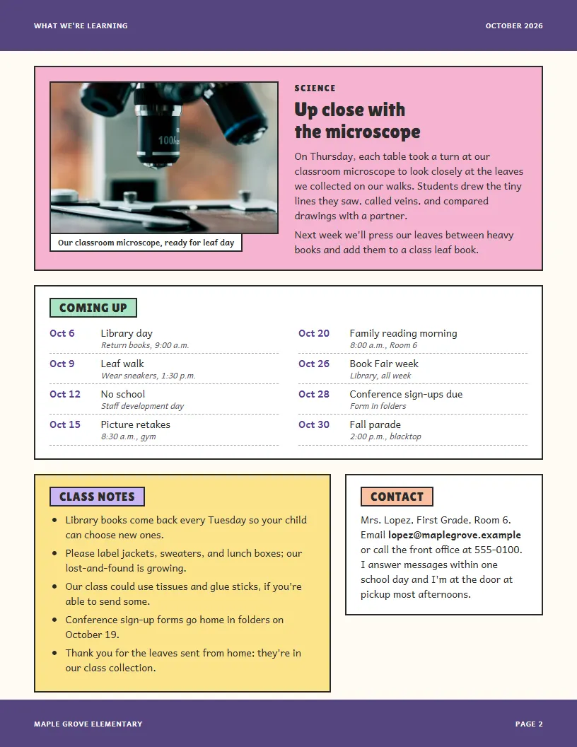 What We're Learning newsletter template, page 2