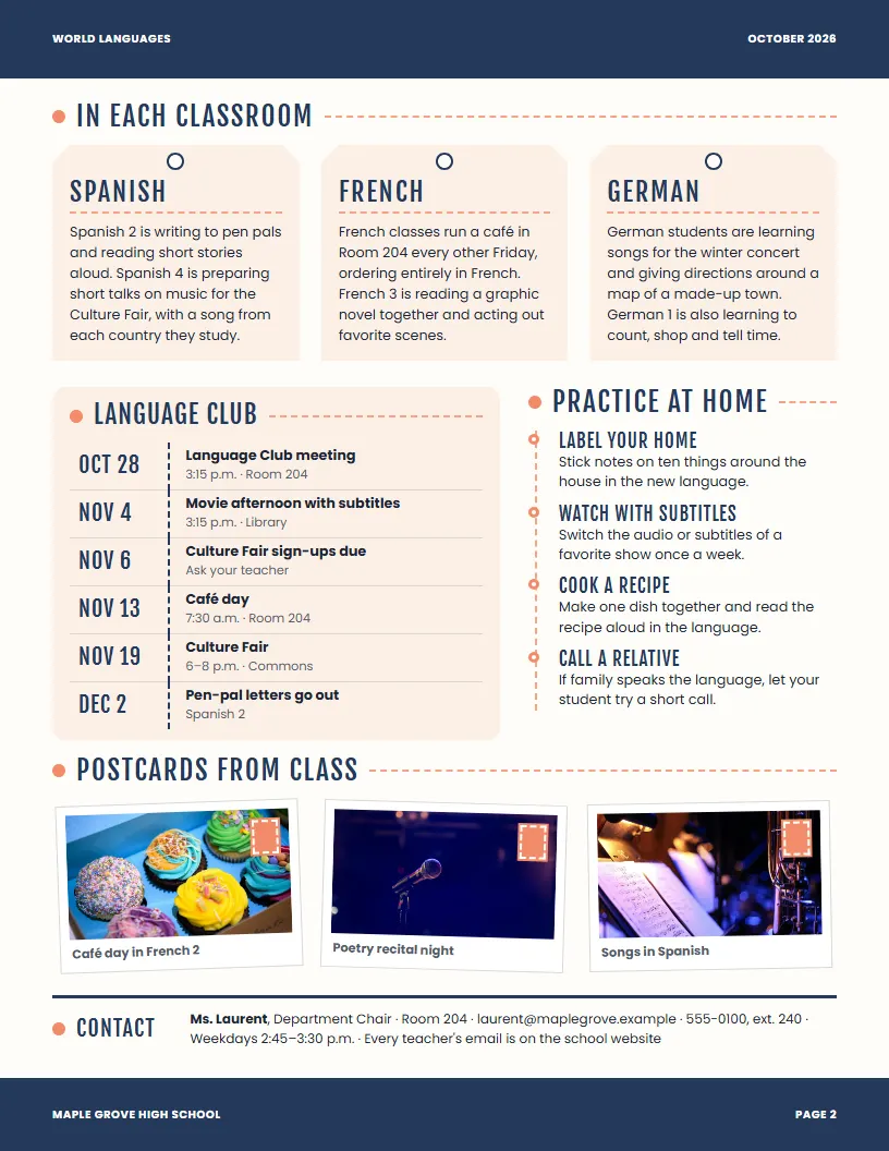 World Languages newsletter template, page 2