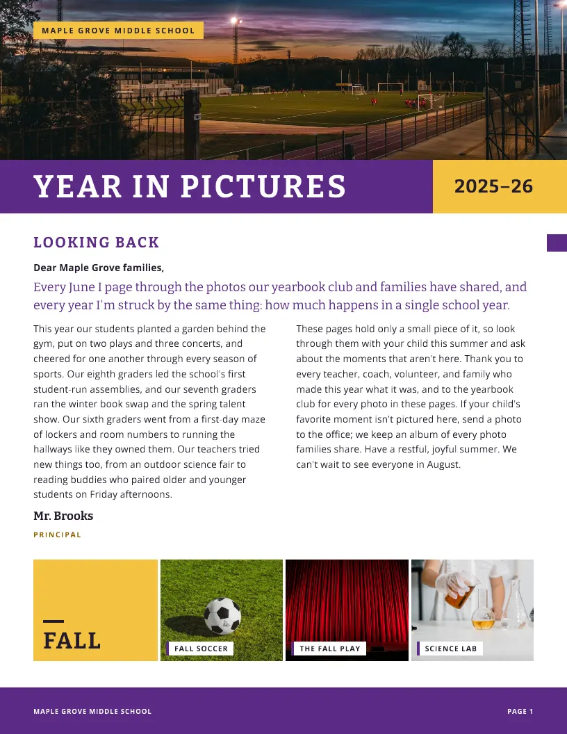 Year in Pictures newsletter template, first page